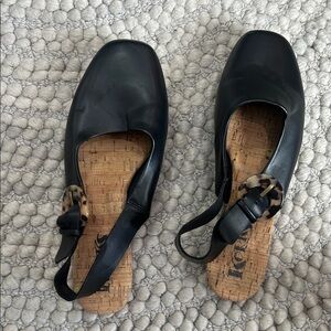 Kork-Ease Black Leather Flats with Tortoise Accent